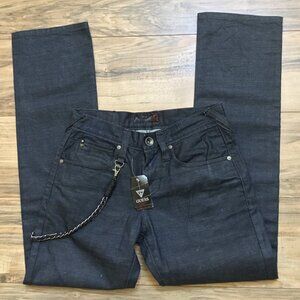 Guess Calan Men's Fit Straight Jeans Denim Low Rise Chain Cross Studded Blue 28